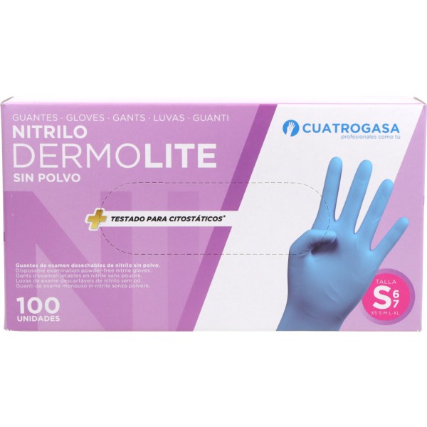 Guantes de Nitrilo Sin Polvo Cuatrogasa Talla S 100 Unidades